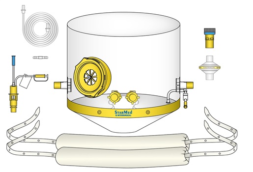 Kit pour VNI et CPAP avec heaume CaStar R, système de débit venturi et valve de PEEP, extra petit, tour de cou 17 - 27cm