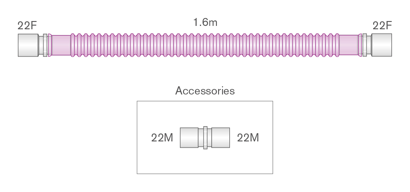 Branche de ventilation manuelle 22mm Flextube antimicrobienne Silver Knight, ≥ 1.6m