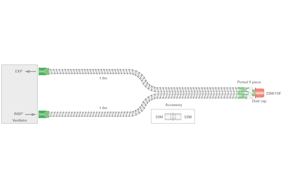 Circuit respiratoire intérieur lisse 15mm - Longueur 1.6m avec pièce en Y à orifices