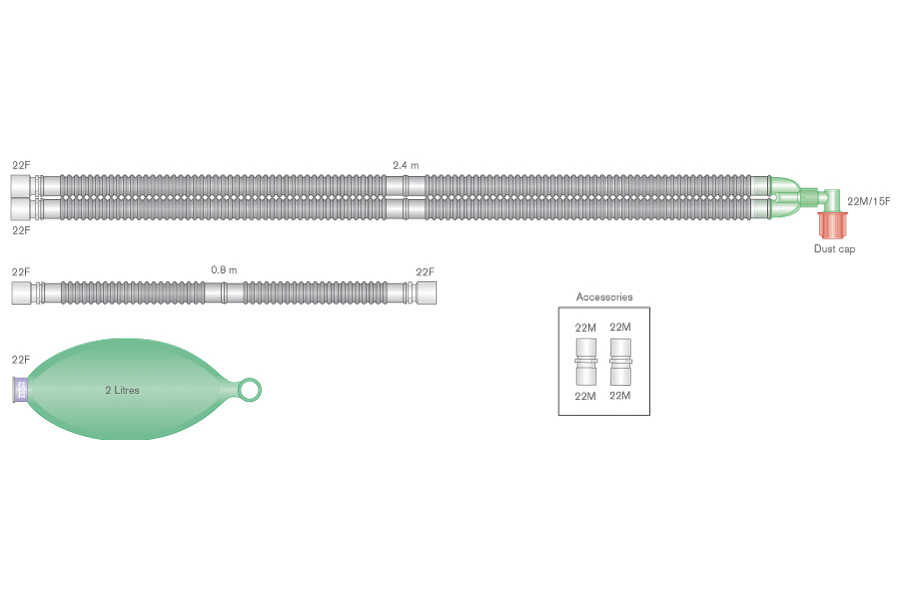 Circuit respiratoire Flextube™ 22mm avec ballon 2L et branche 0.8m, 2.4m