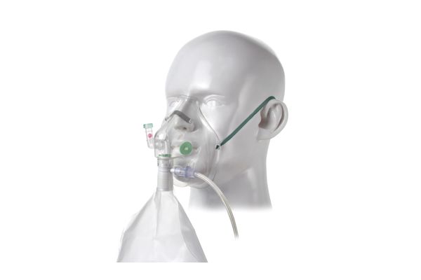 Respi-Check™, masque oxygène haute concentration adulte avec indicateur respiratoire, pince-nez et tuyau, 2.1m