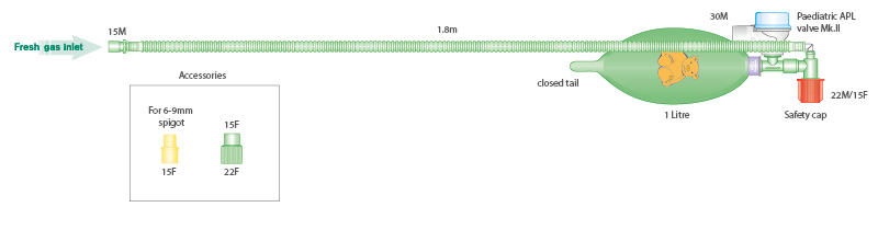 Circuit pour nourrisson avec pièce en T et ballon 1L à tétine fermée, 1.8m